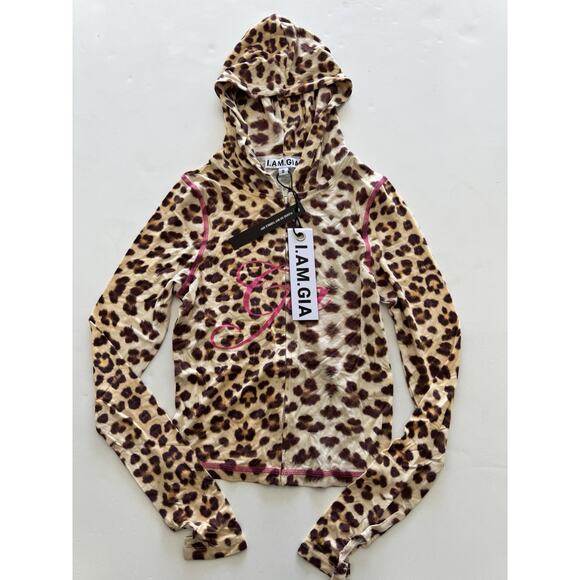 I.Am.Gia Blare Hoodie Leopard Logo Pink Size Small Womens Full Zip NWT - Picture 1 of 3